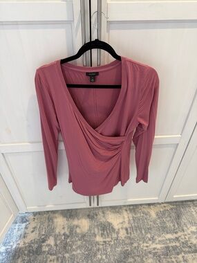 Halogen Dusty Rose Drape-Front Long Sleeve Top